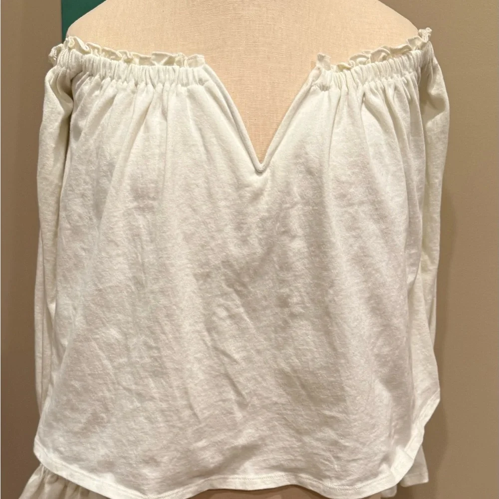 NWT Anthropologie Cream Off-Shoulder Swing Blouse - Picture 9 of 11